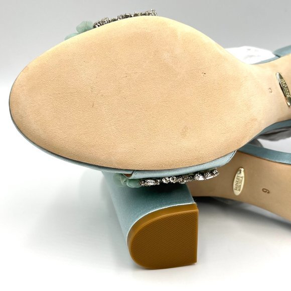 Badgley Mischka Size 9 Light Mist Blue Satin Jeweled Dress Sandals Heels Shoes - Picture 11 of 14